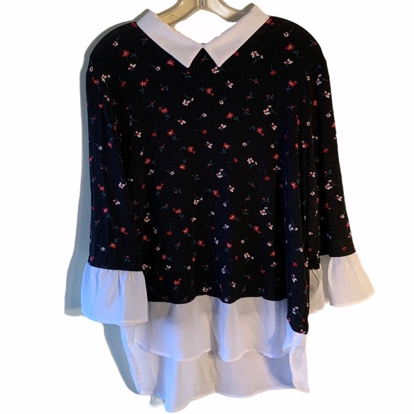 Elle Tops - Elle | Collared Floral Blouse | XL